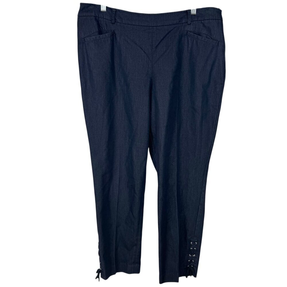 Talbots Faux Dark denim straight leg pant with tie bottoms Plus Size 16